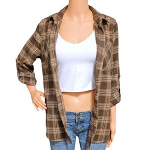 NWT Womens Plaid Button Up Flannel Brown & Tan Sz S Cowgirl Western Rodeo